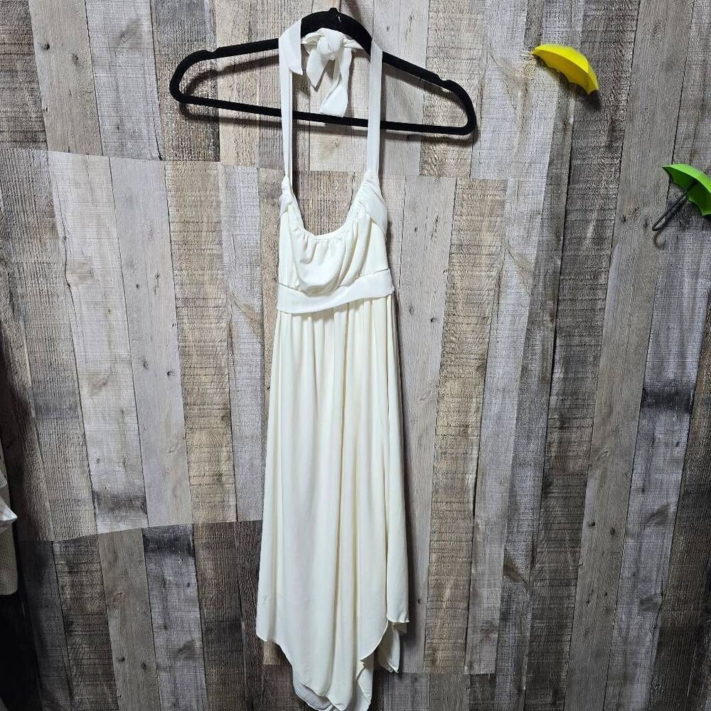 Joyce Leslie Vintage Ivory Halter Handkerchief Hem Mini Shift Dress Medium Coast